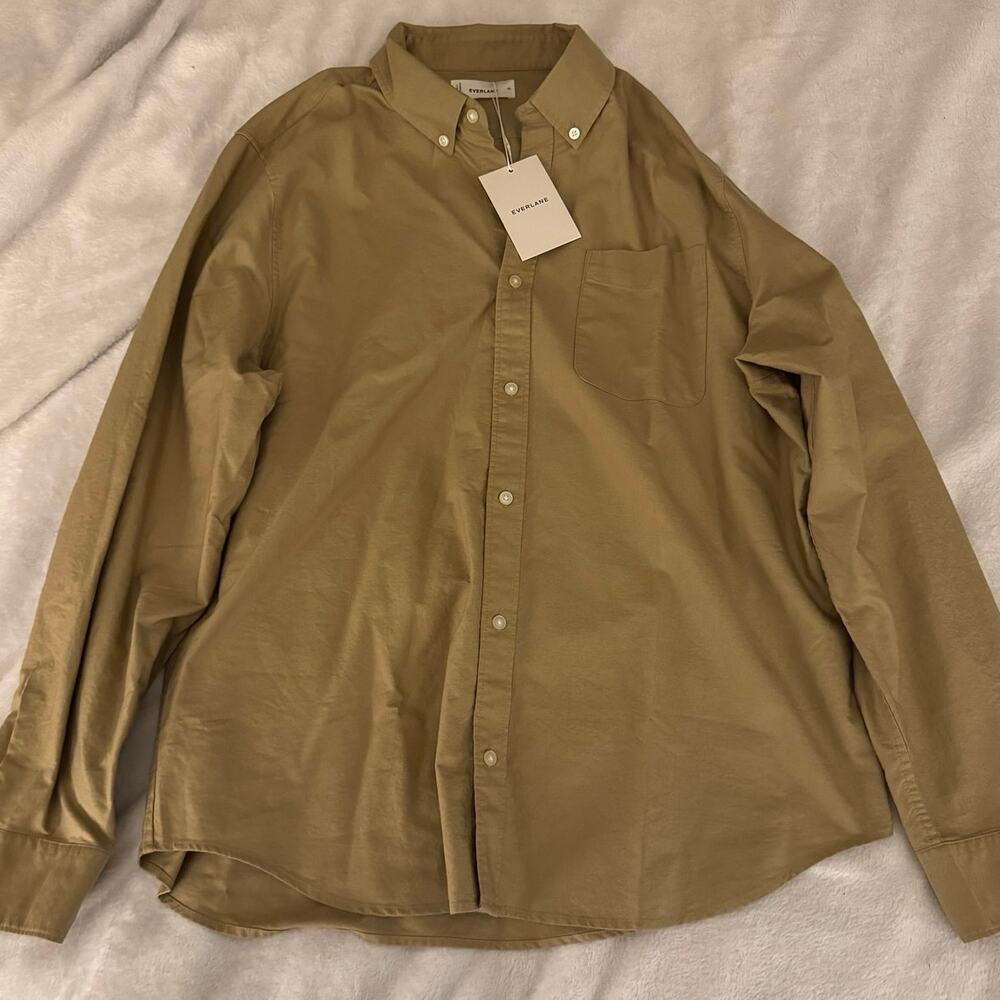Everlane Men’s Button-Down Shirt – Khaki Tan, Long Sleeve, XL (New With Tags)